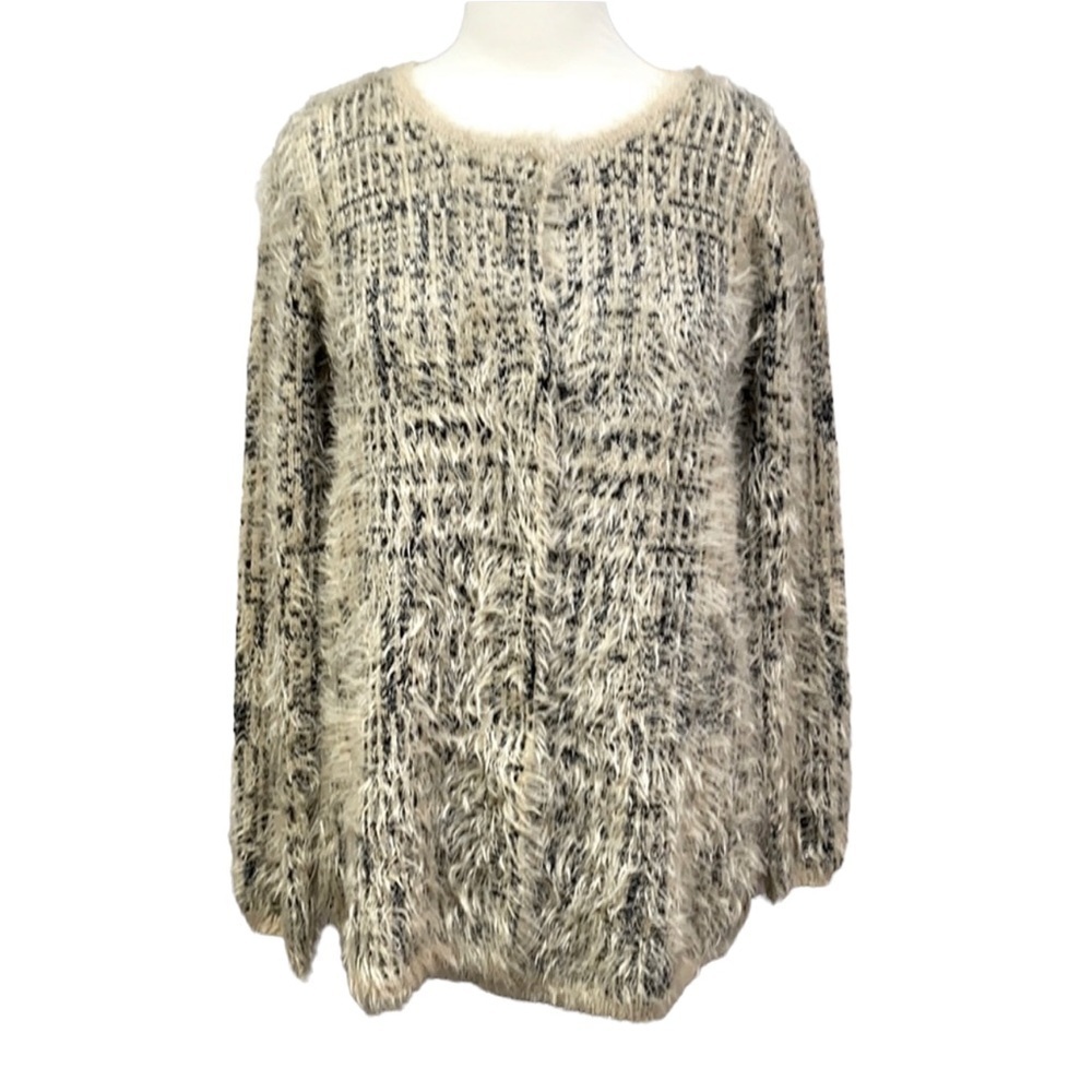 Black Rivet fuzzy Black & Tan Cardigan Sweater
